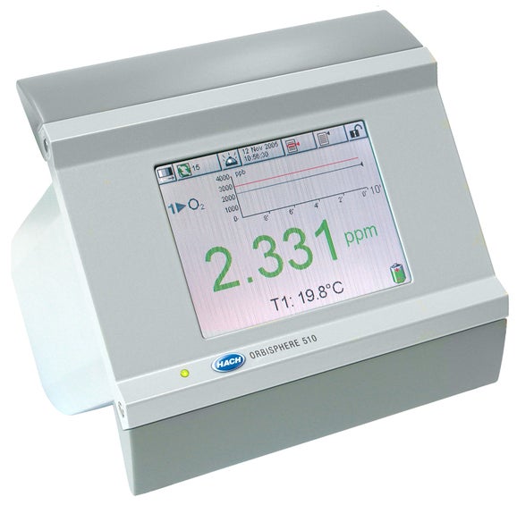 Controlador Orbisphere 510 para medición de O₂ (EC), montaje sobre mesa, 100 - 240 V CA y batería, 0/4 - 20 mA, presión externa