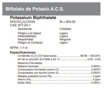 Hidrogenoftalato de potasio, ACS, 50 g, Fermont