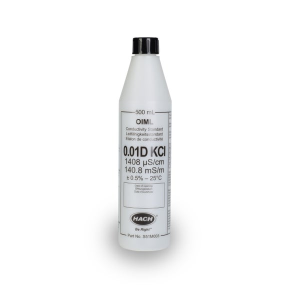 Estándar de conductividad KCl 0.01D, 500 ml, 0,01 Demal KCl, 1408 µmS/cm a 25 °C (Radiometer Analytical)