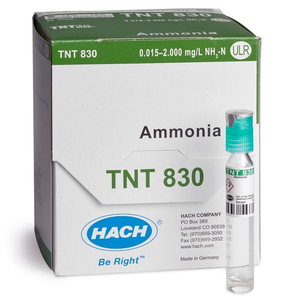 Pruebas en cubeta TNTplus para amoníaco, ULR (0,015 - 2,00 mg/L NH₃-N), 25 pruebas, Hach