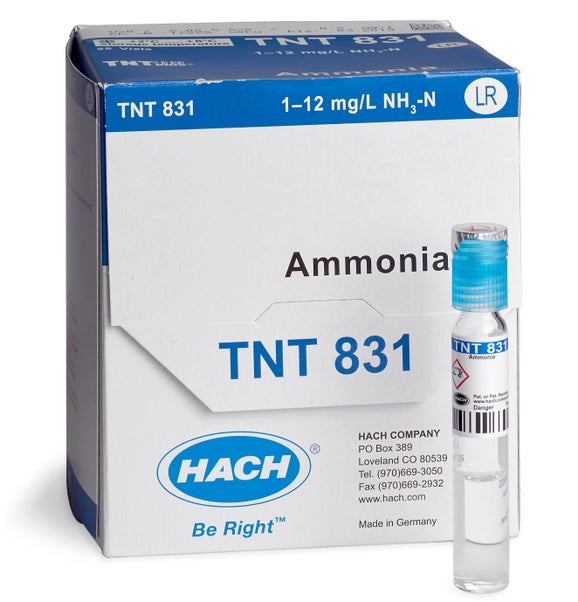 Pruebas en cubeta TNTplus para amoníaco, LR (1 - 12 mg/L NH₃-N), 25 pruebas, Hach