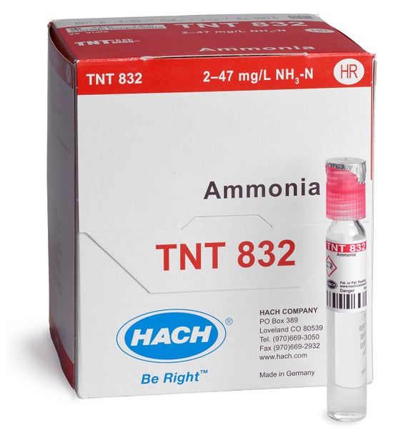 Pruebas en cubeta TNTplus para amoníaco, HR (2 - 47 mg/L NH₃-N), 25 Pruebas, Hach